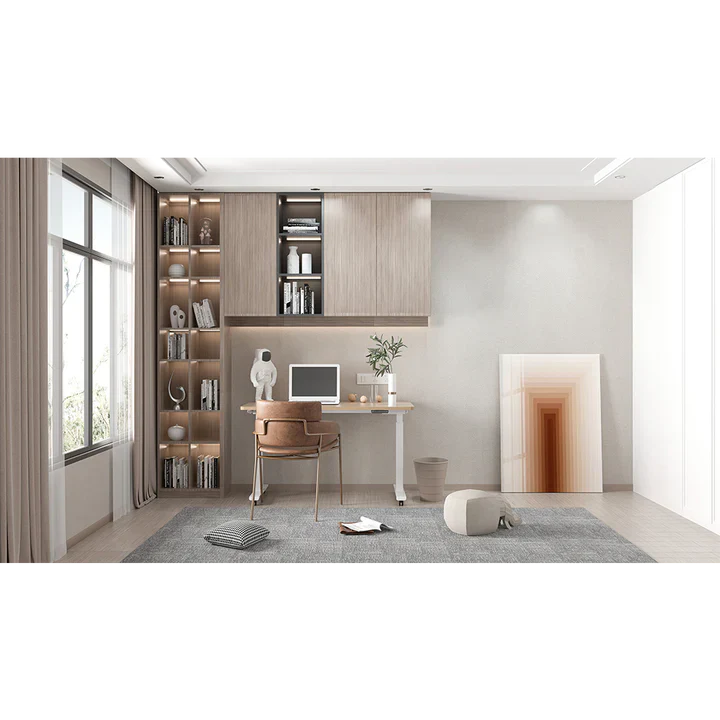 Geneva Dual Motor Electric Standing Desk in a home office setup
