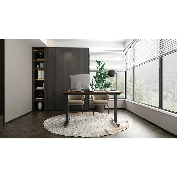 Geneva electric standing desk in Australian home office with dual monitors