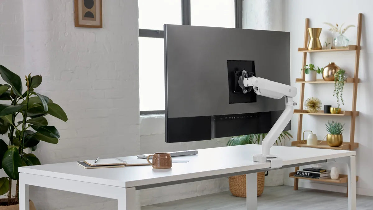 CBS Flo X monitor arm supporting a large curved ultrawide screen in a home office - Chair Dinkum Australia
