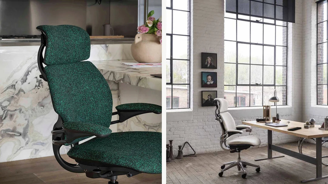 Humanscale Freedom fabric and leather chairs compared in home and executive office settings - Chair Dinkum Australia