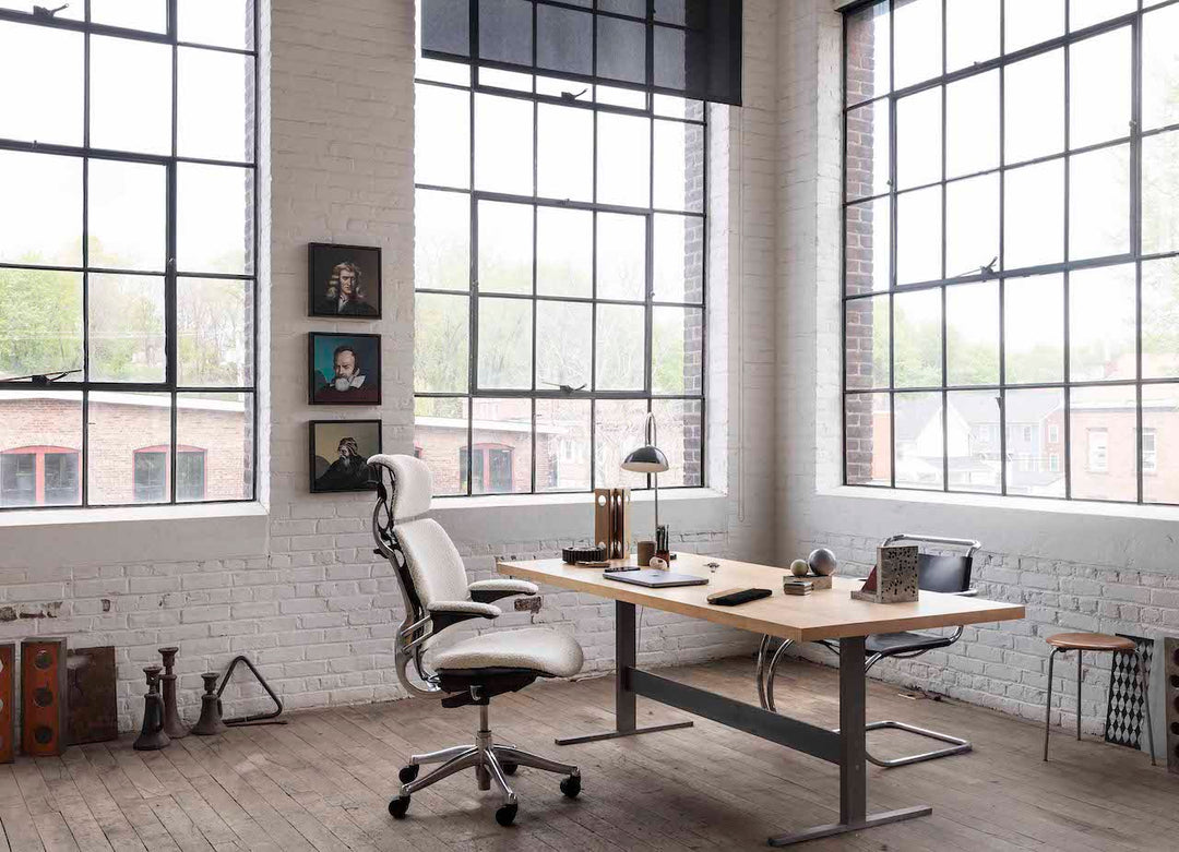 Humanscale Freedom chair at a desk in a bright open workspace