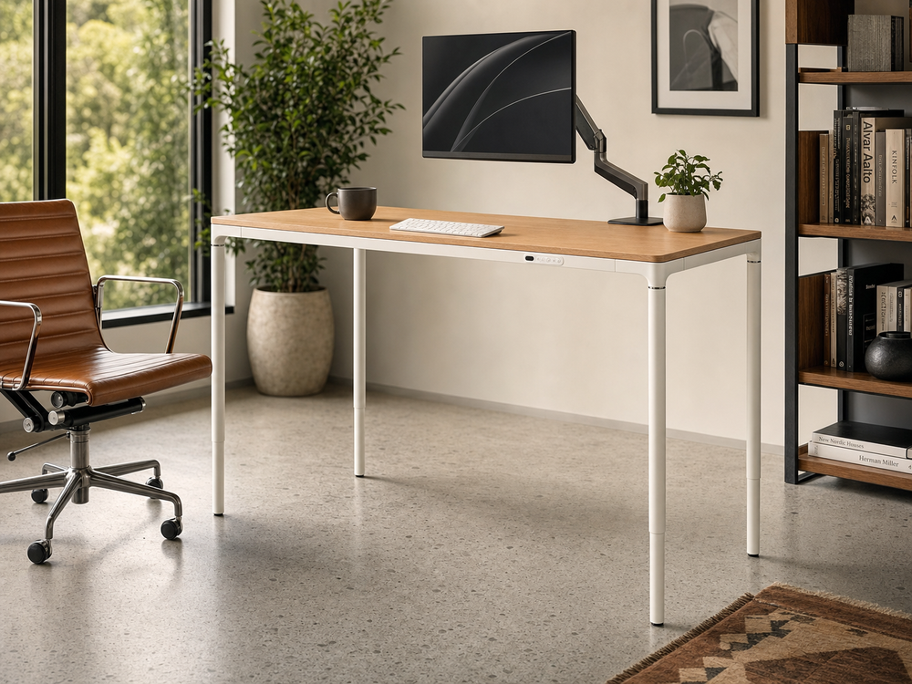 Forma Four-Leg Sit Stand Table in executive home office - Chair Dinkum