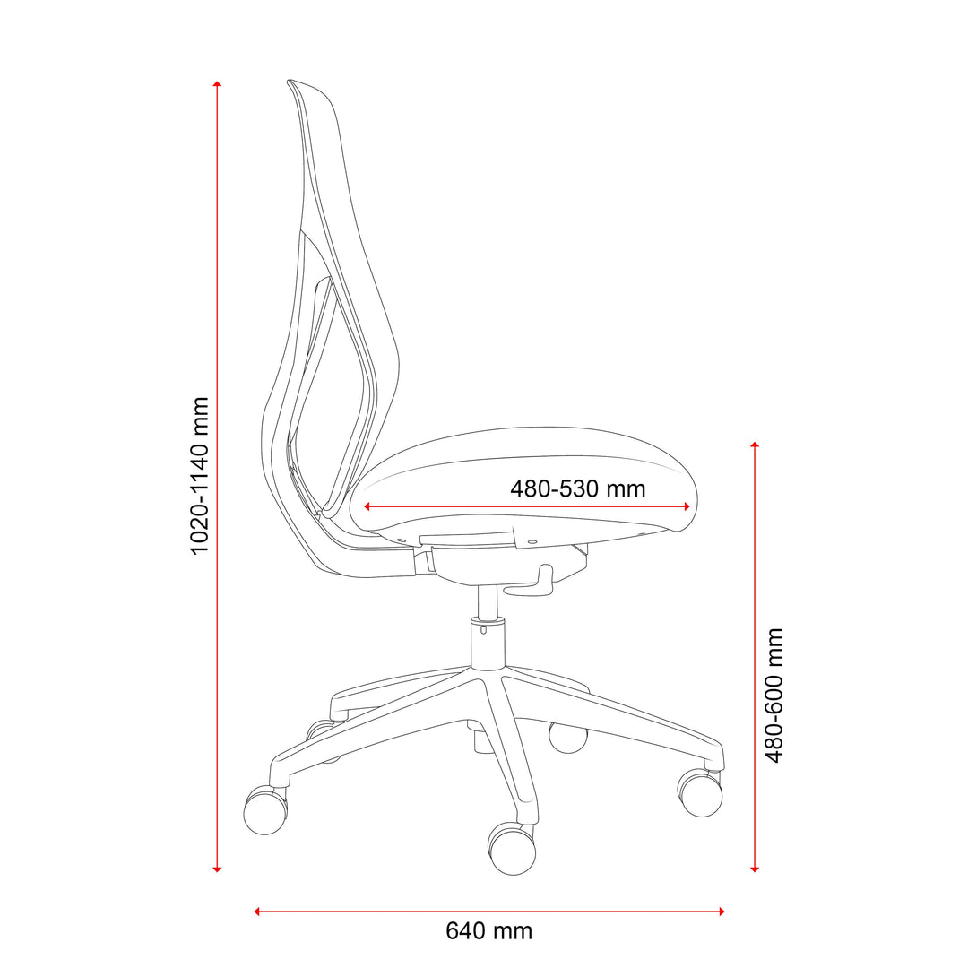 Buro Axon office chair, dimensioned side line drawing