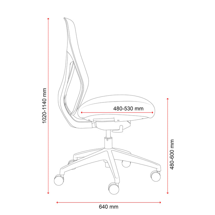 Buro Axon office chair, dimensioned side line drawing
