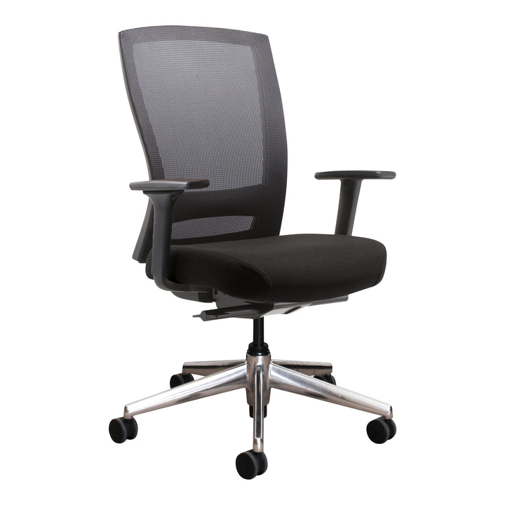 Buro Mentor mesh chair with adjustable arms, polished aluminium base (Buro Seating photograph)