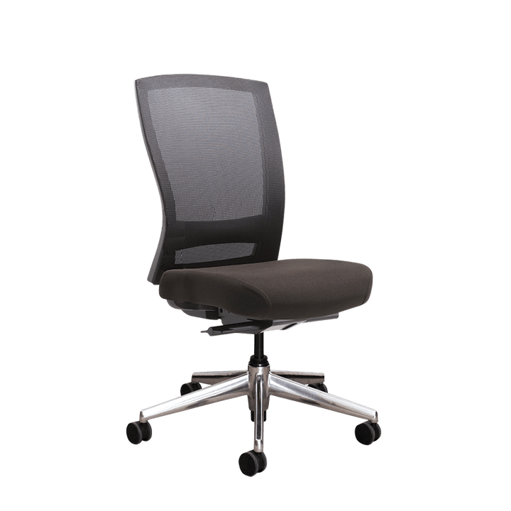 Buro Mentor mesh chair, polished aluminium base, no arms (Buro Seating photograph)