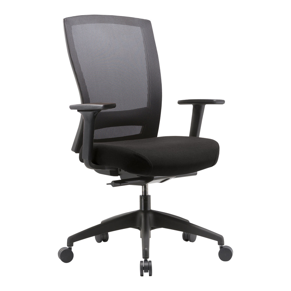 Buro Mentor mesh chair with adjustable arms, black nylon base (Buro Seating photograph)