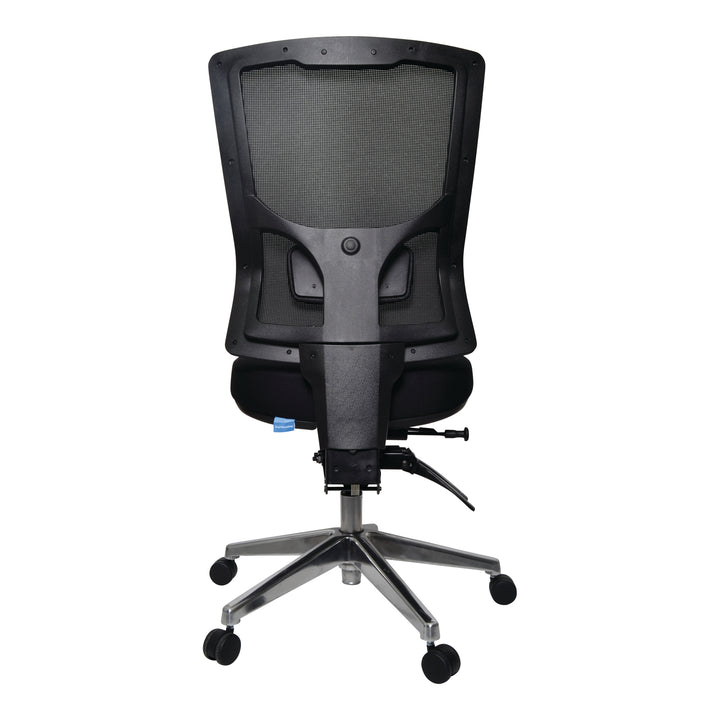 Buro Metro II 24/7 high back chair, shown with optional polished aluminium base, back view (Buro Seating photograph)