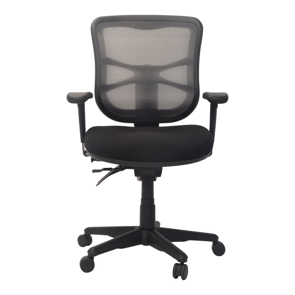 Buro Metro chair with seat slide and adjustable arms, black nylon base, front view (Buro Seating photograph)