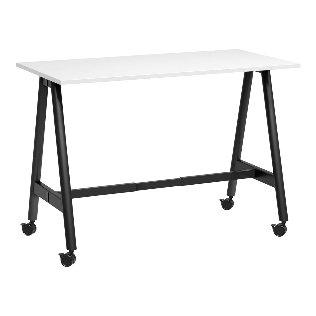 Buro MyWorkSpace A-Frame high training table 1500 x 750 mm, 1040 mm high, black frame with white top, angle view