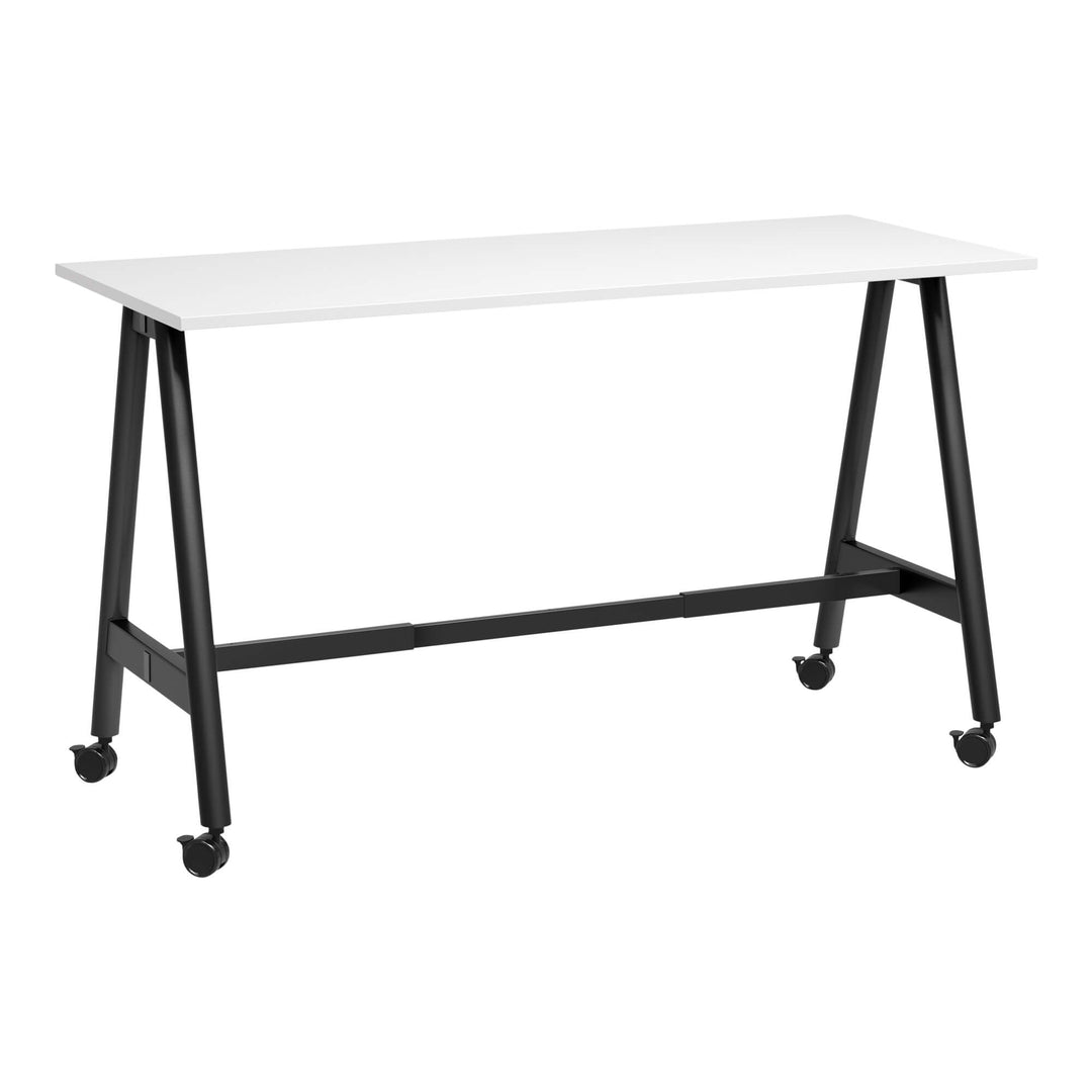 Buro MyWorkSpace A-Frame high training table 1800 x 750 mm, 1040 mm high, black frame with white top, angle view