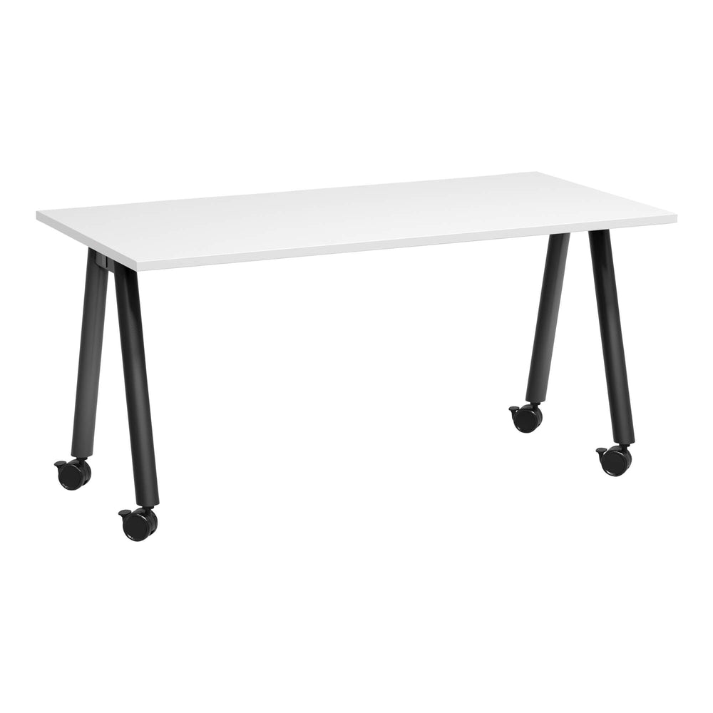 Buro MyWorkSpace A-Frame training table 1500 x 750 mm, standard 720 mm height, black frame with white top, angle view