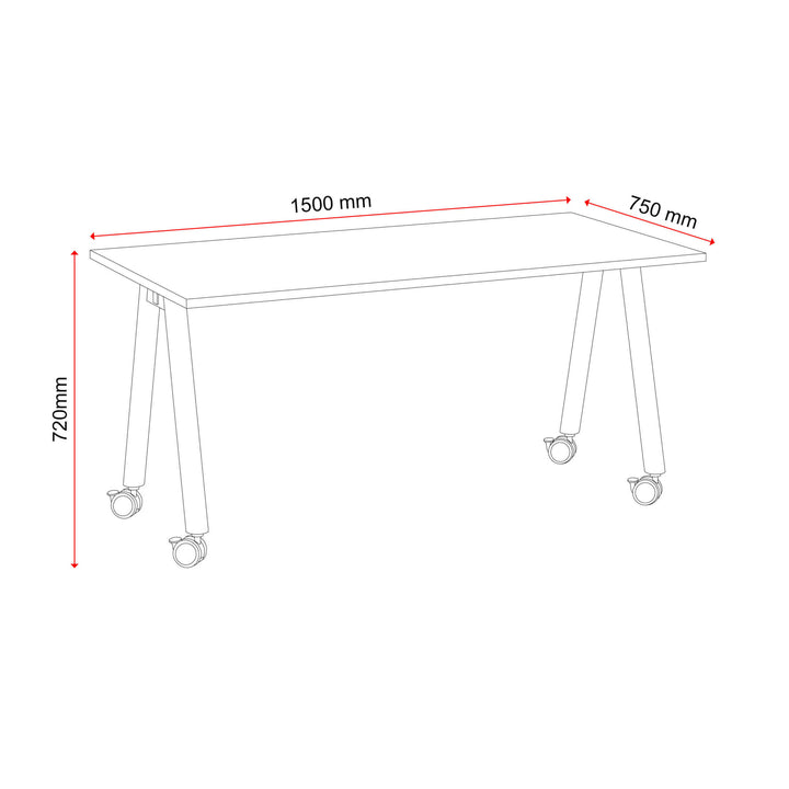 Buro MyWorkSpace A-Frame training table 1500 x 750 x 720 mm line drawing with dimensions