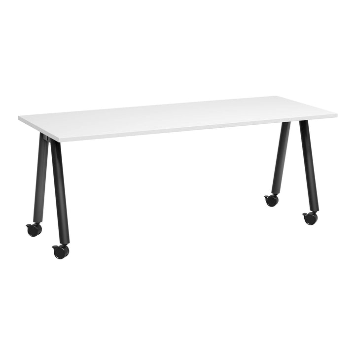 Buro MyWorkSpace A-Frame training table 1800 x 750 mm, standard 720 mm height, black frame with white top, angle view