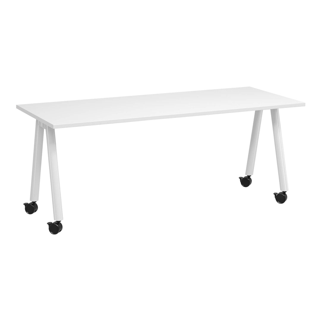 Buro MyWorkSpace A-Frame training table 1800 x 750 mm, standard 720 mm height, white frame, angle view