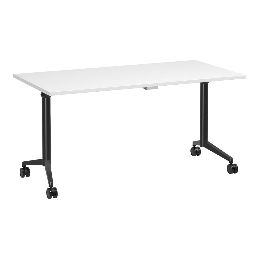 Buro MyWorkSpace Flip Top training table 1500 x 750 mm with black frame and white top, angle view
