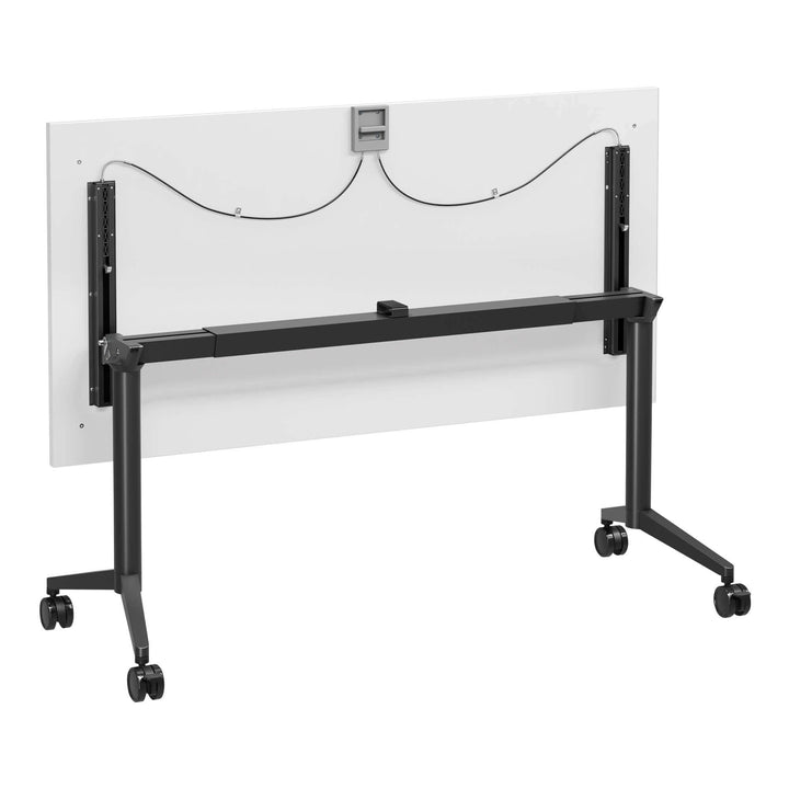 Buro MyWorkSpace Flip Top training table with the top flipped vertical for nesting and storage, black frame