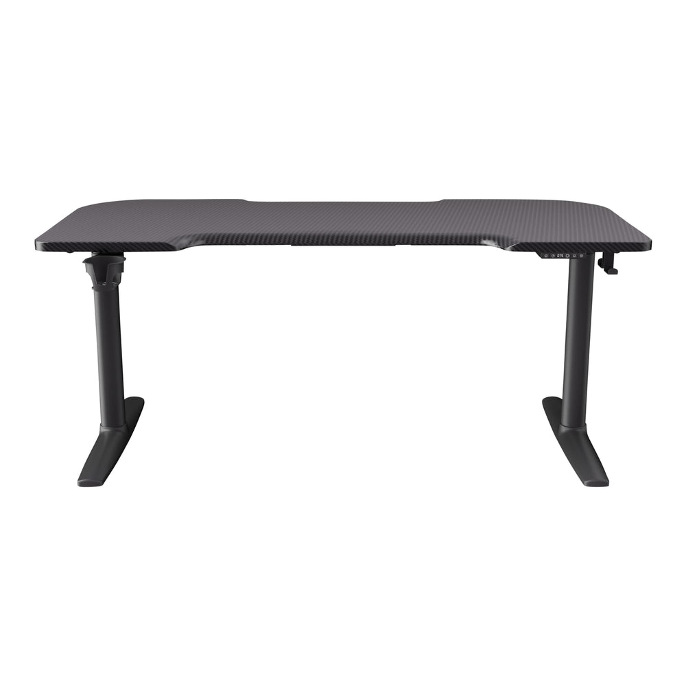Buro x PowerA Frontier height adjustable gaming desk, front view showing the cockpit-shaped top
