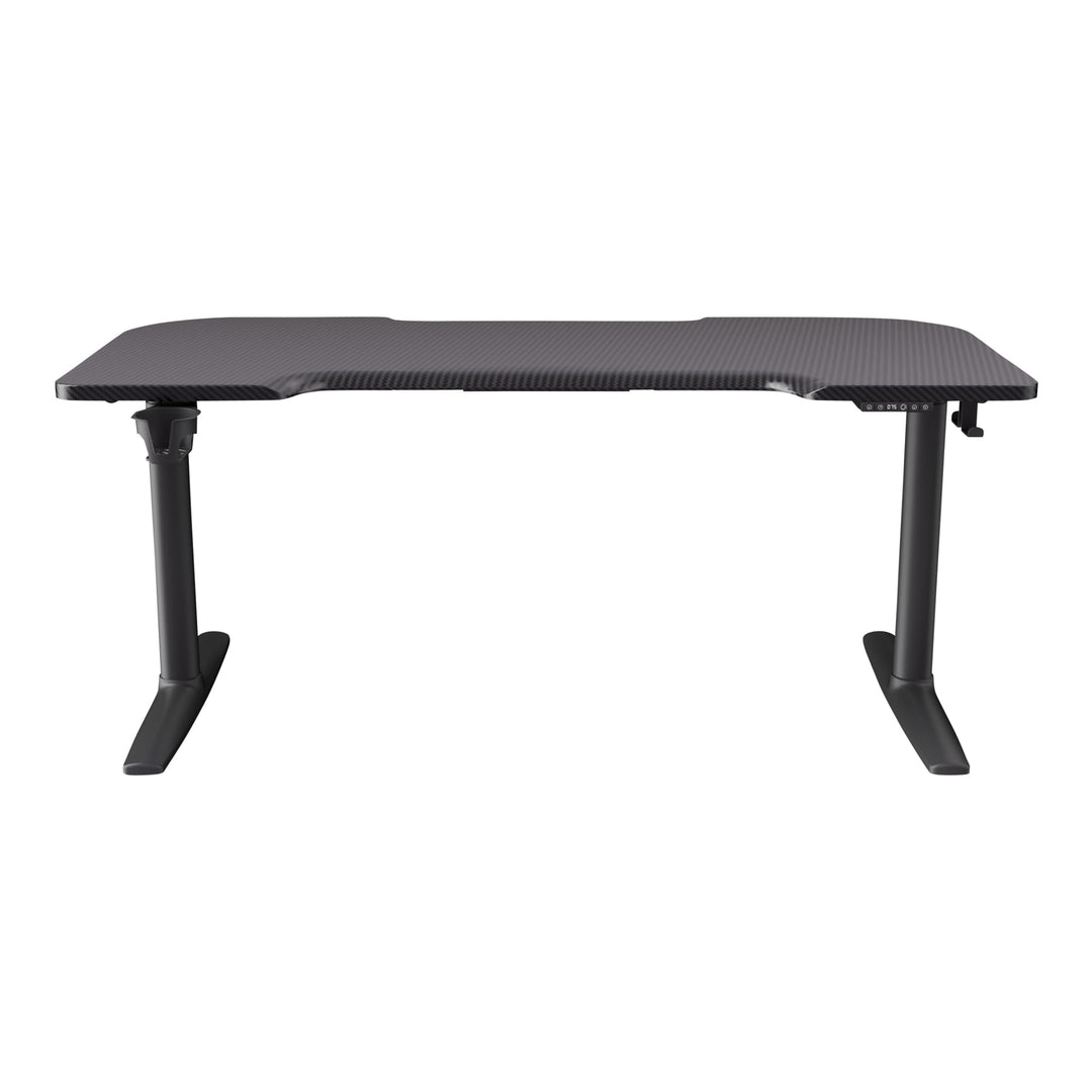 Buro x PowerA Frontier height adjustable gaming desk, front view showing the cockpit-shaped top
