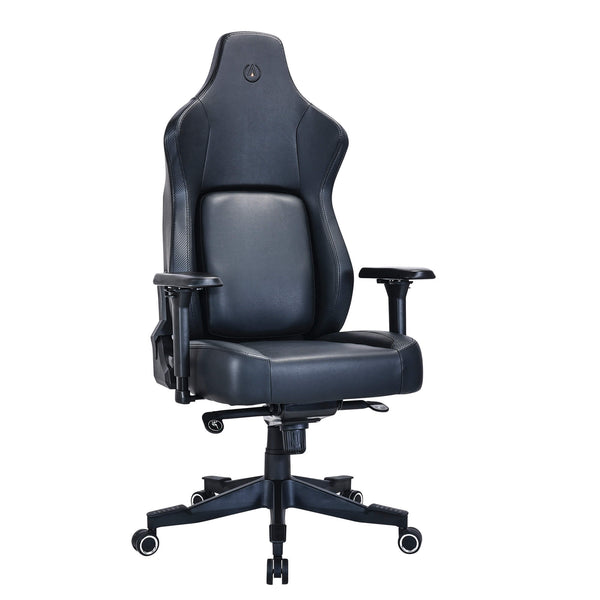 Buro x PowerA Navigator gaming chair in black PU with built-in headrest and 4D armrests, front angle view
