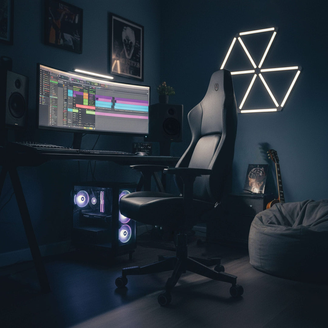 Buro x PowerA Navigator gaming chair in a dark gaming and streaming room