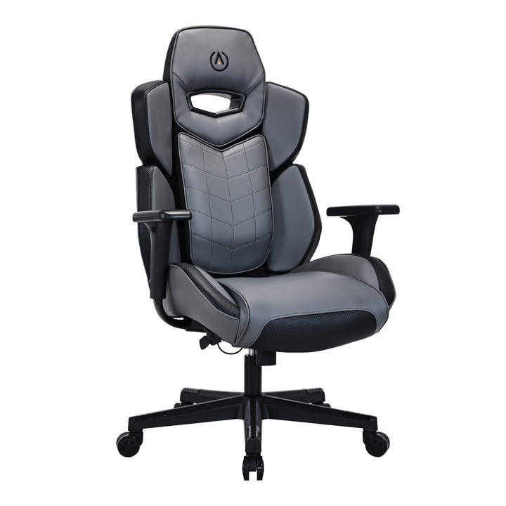 Buro x PowerA Raider gaming chair in grey PU with black sides and built-in headrest, front angle view
