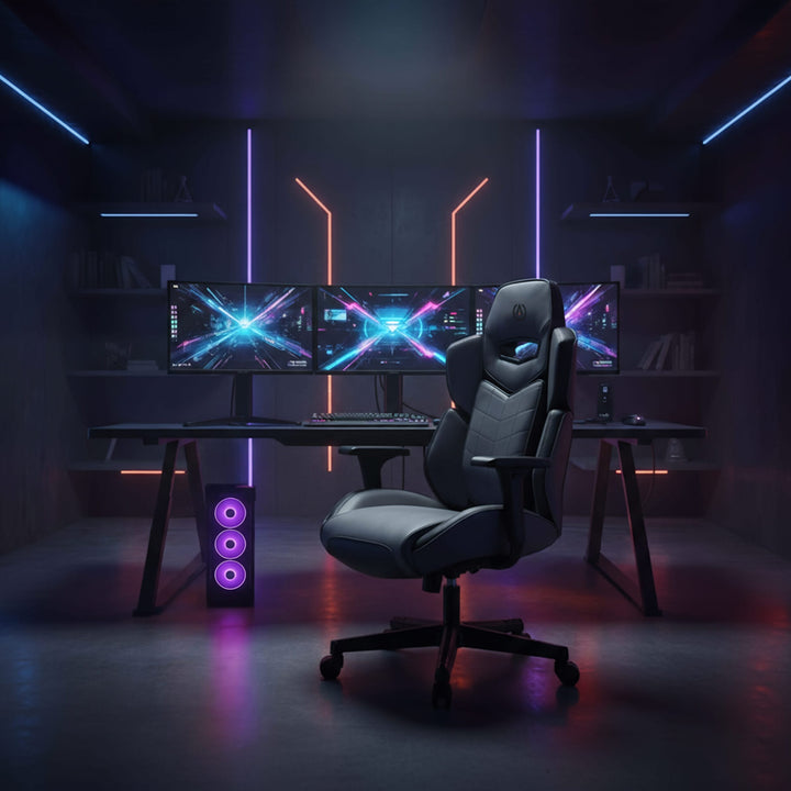 Buro x PowerA Raider gaming chair in a neon-lit gaming room