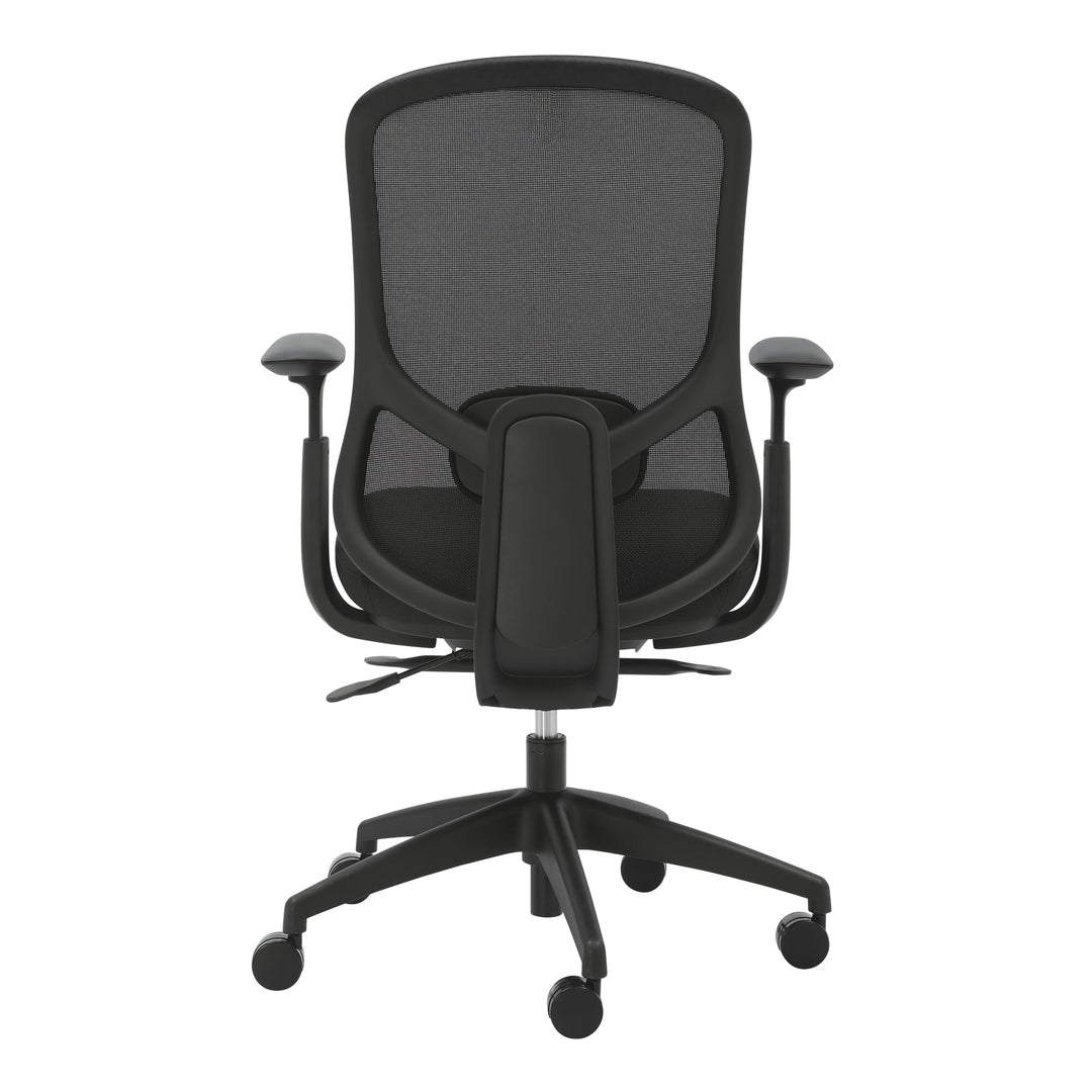 Buro Quantum mesh office chair with arms, back view of the black mesh backrest