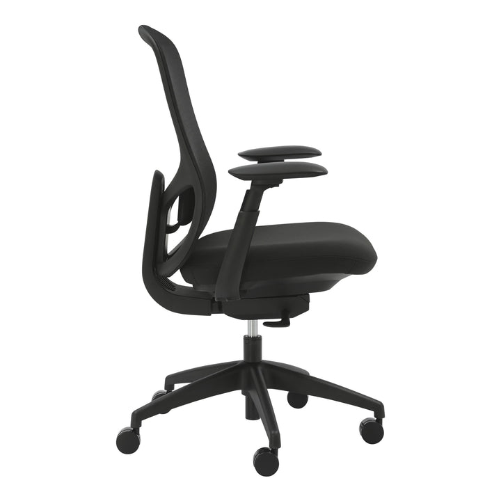 Buro Quantum mesh office chair with arms, side view showing the seat slide and lumbar