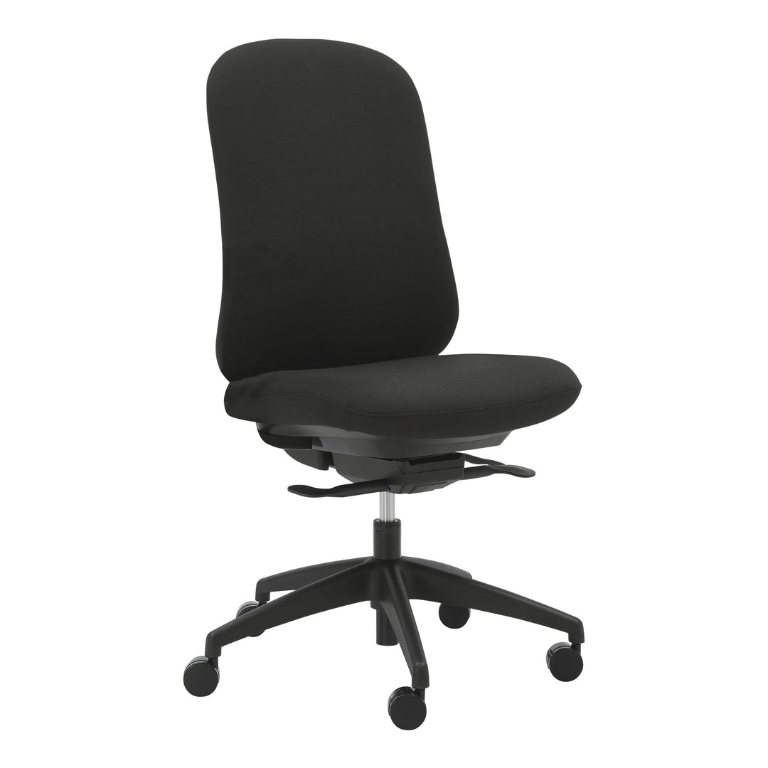 Buro Quantum office chair with black upholstered back, without arms, three-quarter view