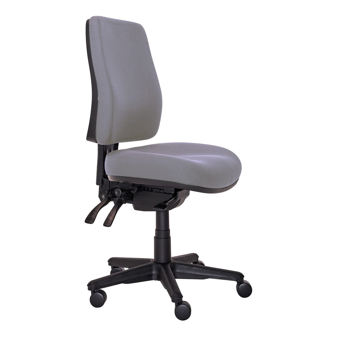 Buro Roma 3 lever high back chair with seat slide, 717-62-SS charcoal fabric, front angle (Buro Seating photograph)