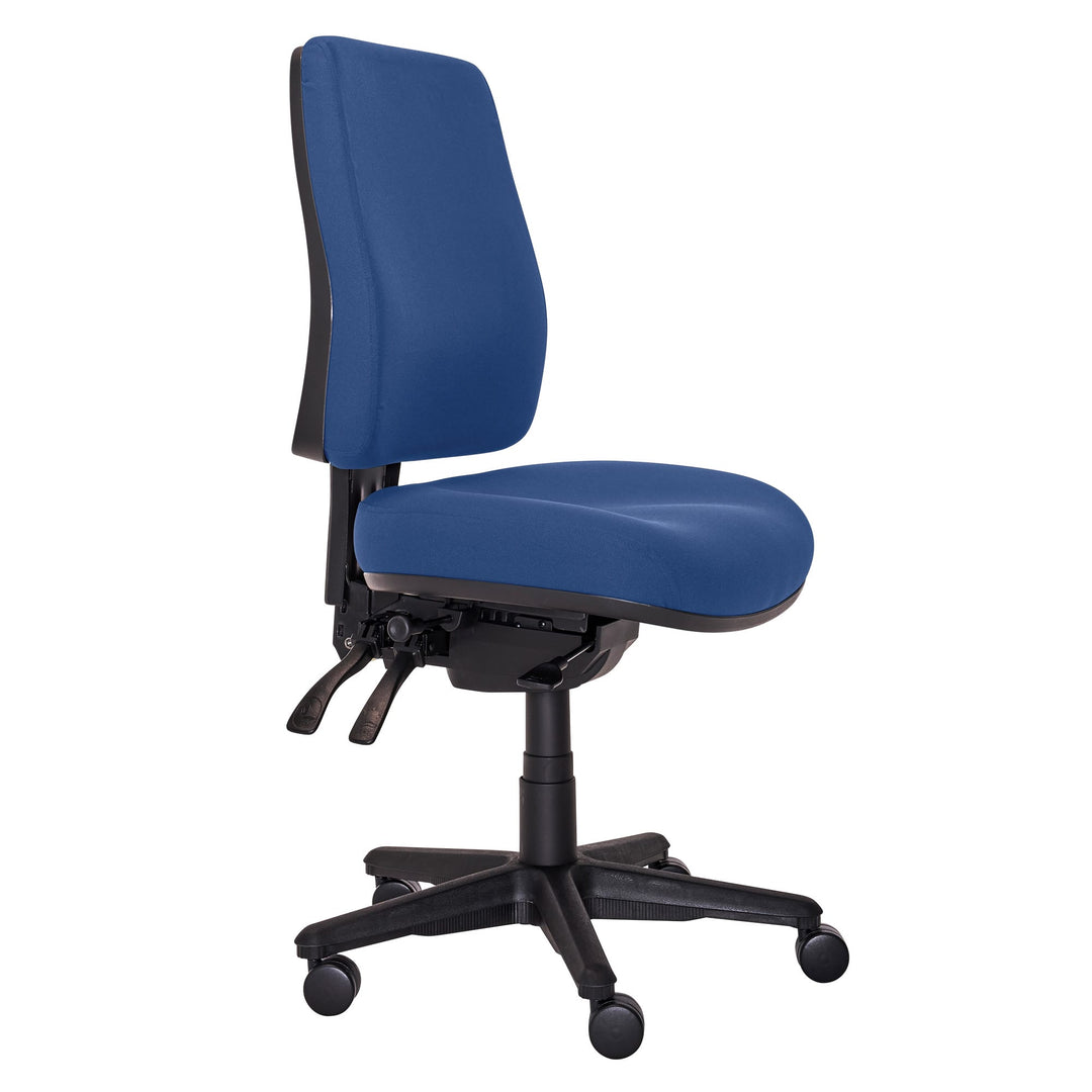 Buro Roma 3 lever high back chair with seat slide, 717-61-SS dark blue fabric, front angle (Buro Seating photograph)