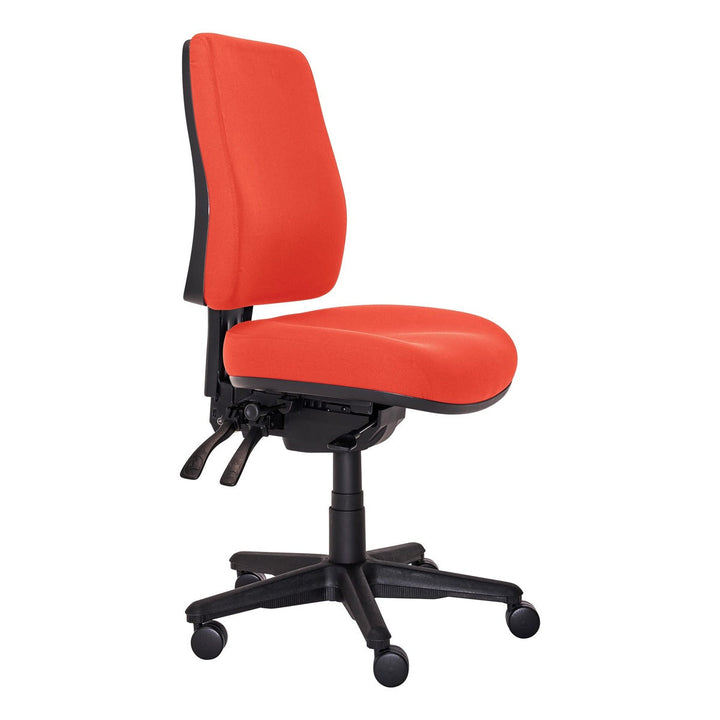 Buro Roma 3 lever high back chair with seat slide, 717-66-SS red fabric, front angle (Buro Seating photograph)