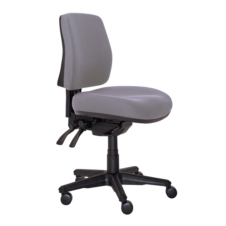 Buro Roma 3 lever mid back chair with seat slide, 719-62-SS charcoal fabric, front angle (Buro Seating photograph)