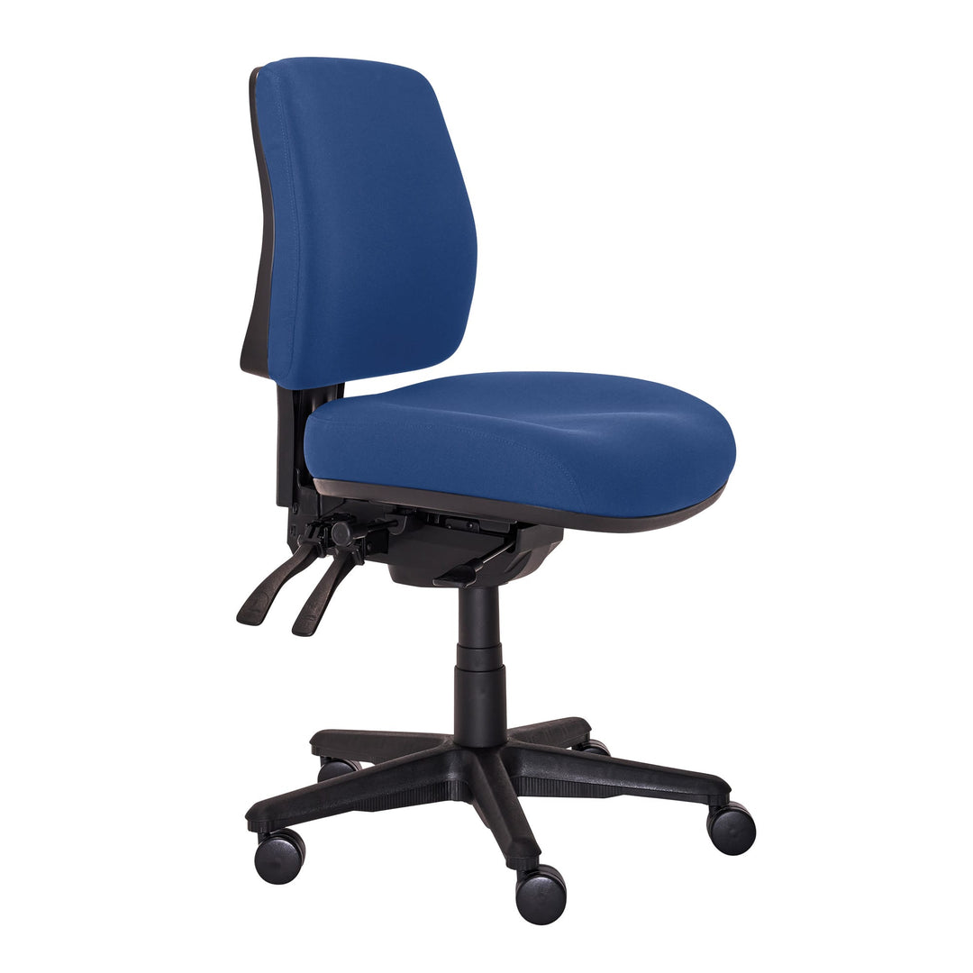 Buro Roma 3 lever mid back chair with seat slide, 719-61-SS dark blue fabric, front angle (Buro Seating photograph)