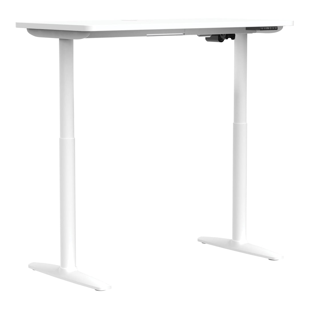 Buro Syntra height adjustable desk 1200 x 600 mm with white frame and white top, raised, angle view