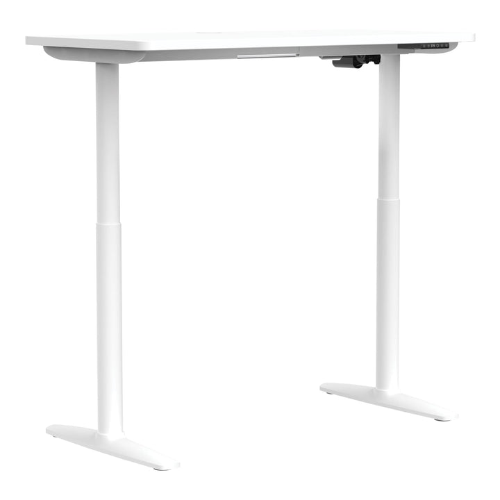 Buro Syntra height adjustable desk 1200 x 600 mm with white frame and white top, raised, angle view