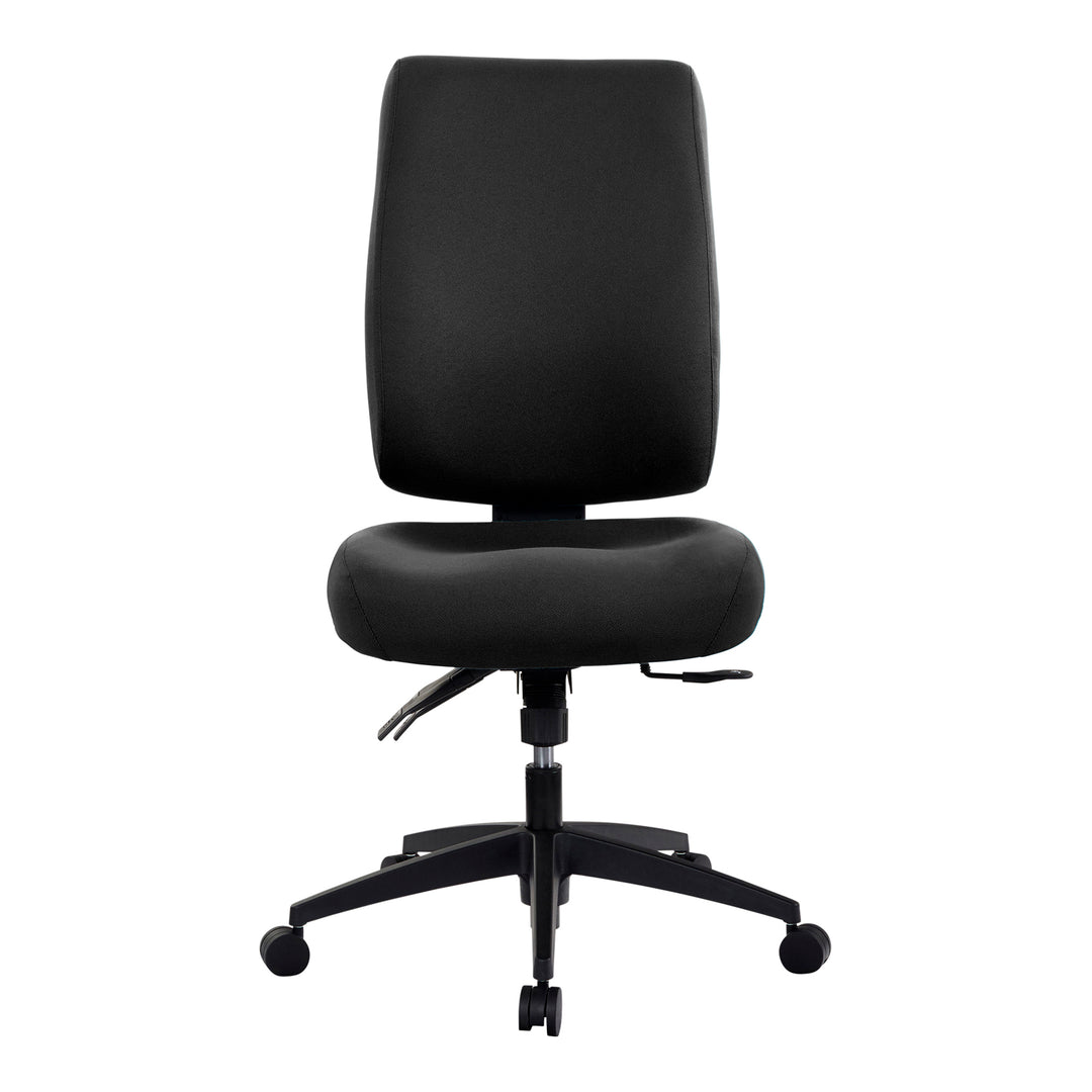 Buro Tidal high back chair, black fabric, no arms, front view (Buro Seating photograph)