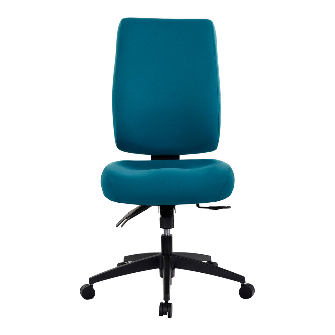 Buro Tidal high back chair, teal fabric, no arms, front view (Buro Seating photograph)