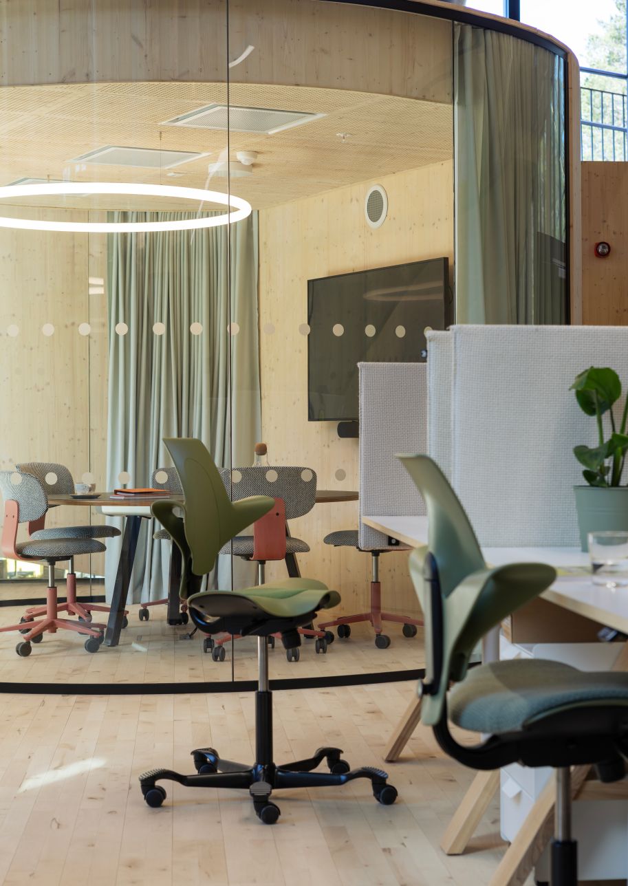 HAG Capisco Puls chairs in colourful modern office showroom - Chair Dinkum Australia