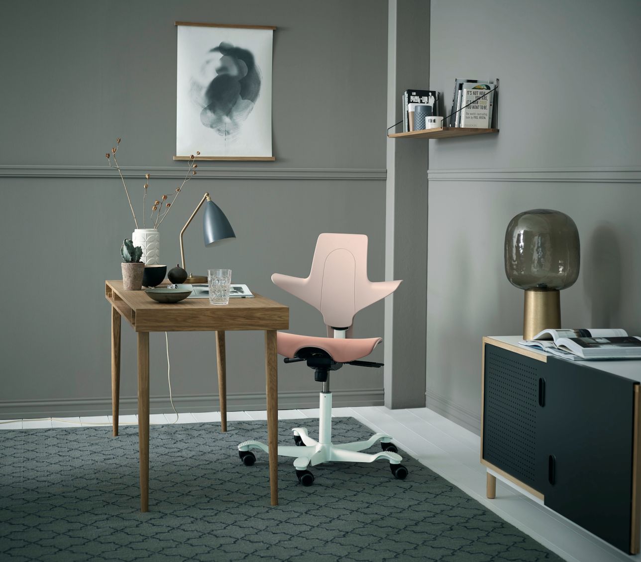 HAG Capisco Puls 8020 in Pink home office setting - Chair Dinkum Australia