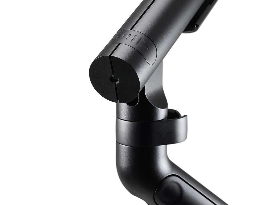 Close-up of the D-ring tension adjustment on a black CBS Flo monitor arm (Colebrook Bosson Saunders photograph)