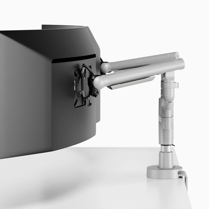 CBS Flo Modular in silver: two Flo arms on one Wishbone post carrying two curved screens - Chair Dinkum Australia
