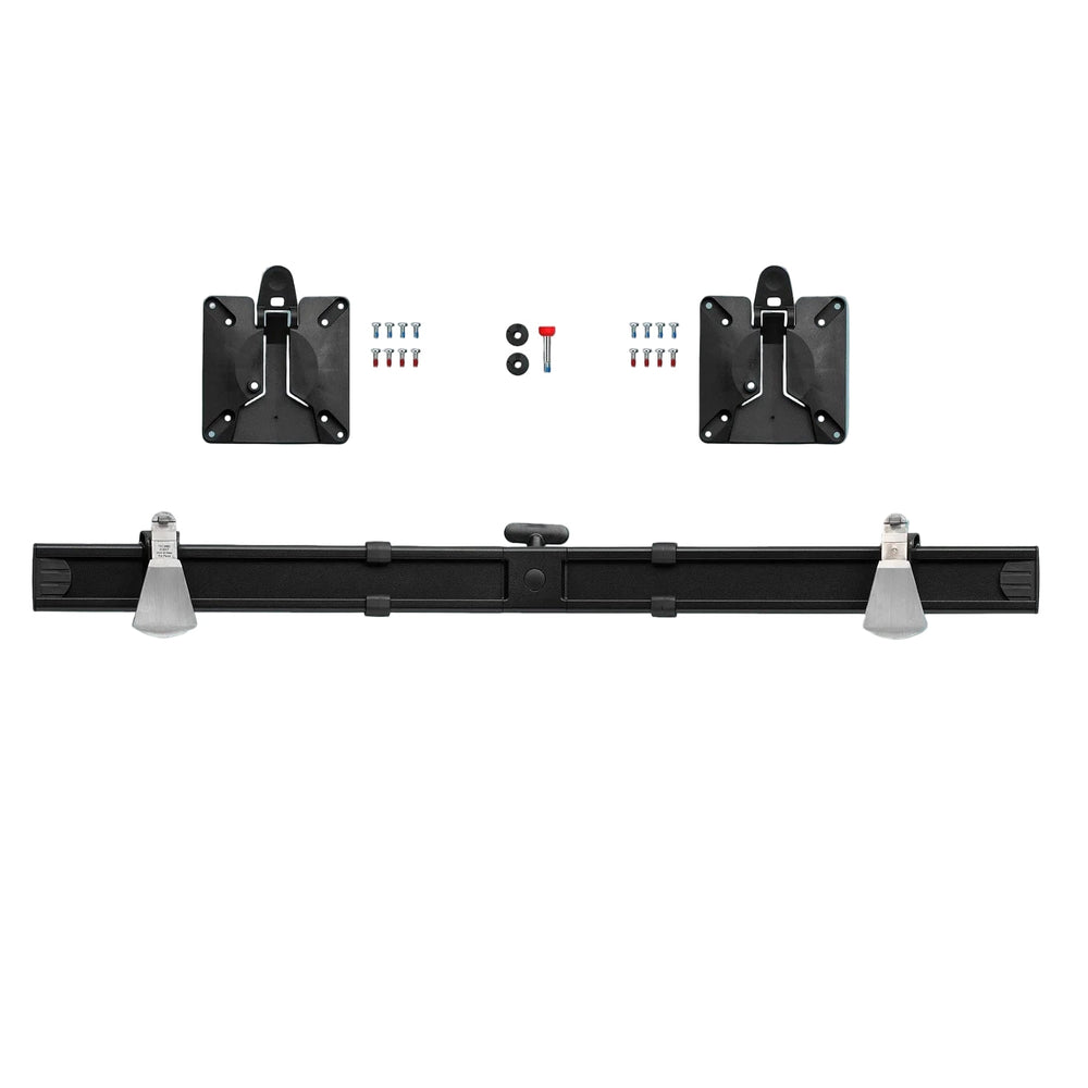 Colebrook Bosson Saunders Ollin dual mount bar in black with two VESA plates, on its own, white background (CBS photograph)