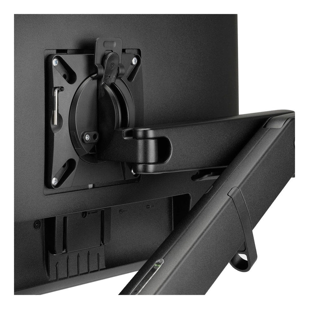 Close-up of the VESA head and arm joint on a Colebrook Bosson Saunders Ollin monitor arm, white background (CBS photograph)
