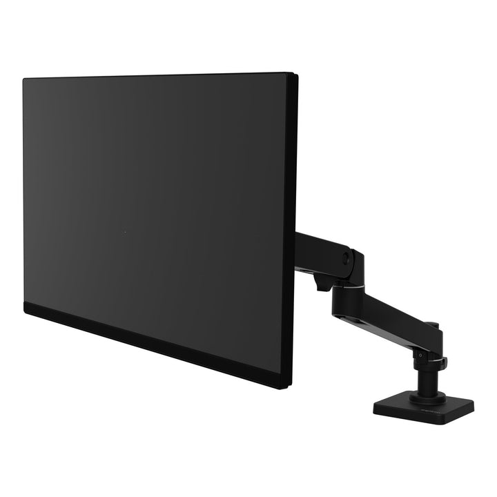 Ergotron LX Pro Desk Monitor Arm in matte black holding a screen, front view