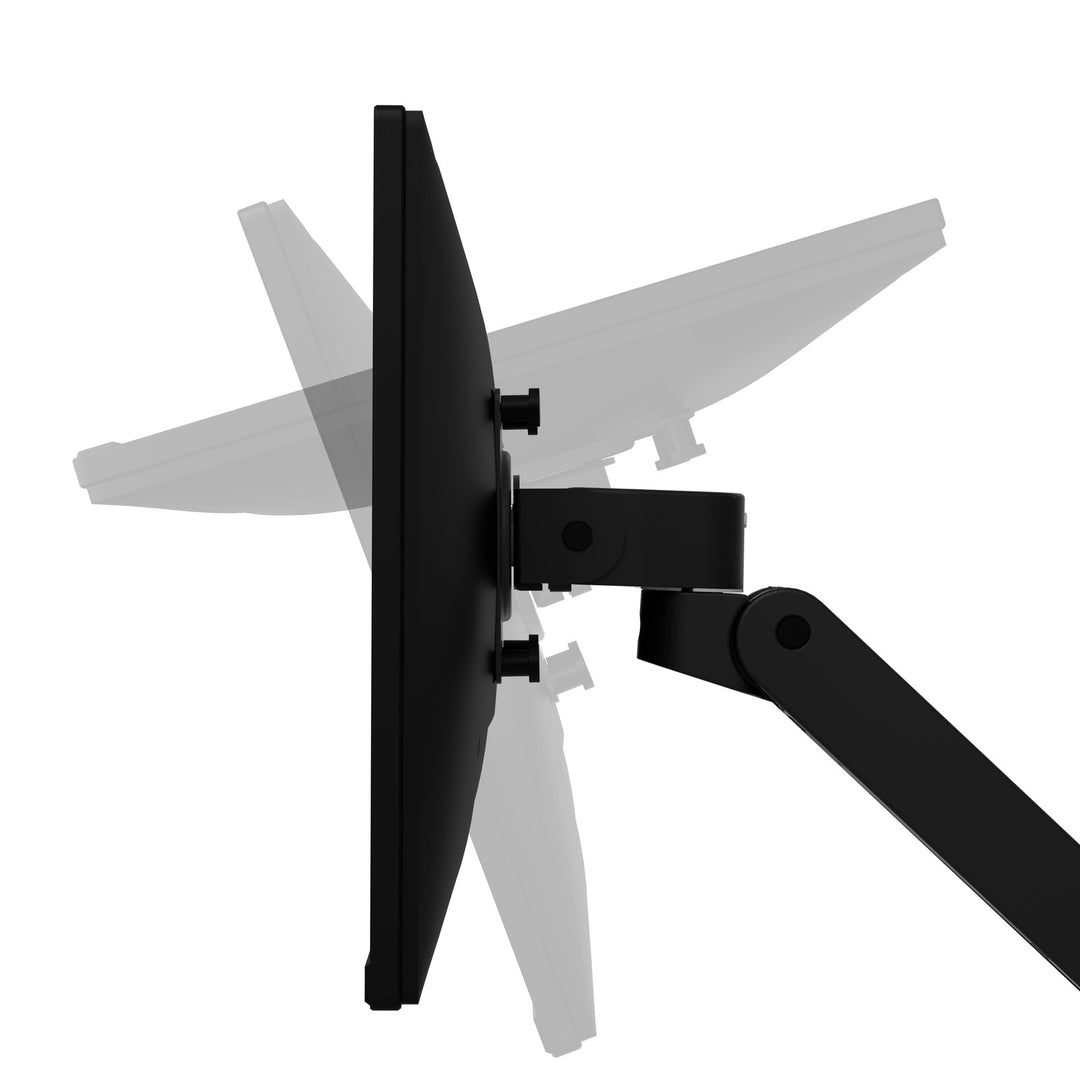 Side view of a matte black Ergotron LX Pro Desk Monitor Arm showing the screen tilting up and down