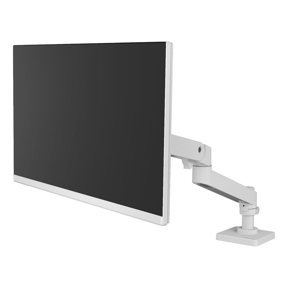 Ergotron LX Pro Desk Monitor Arm in white holding a screen