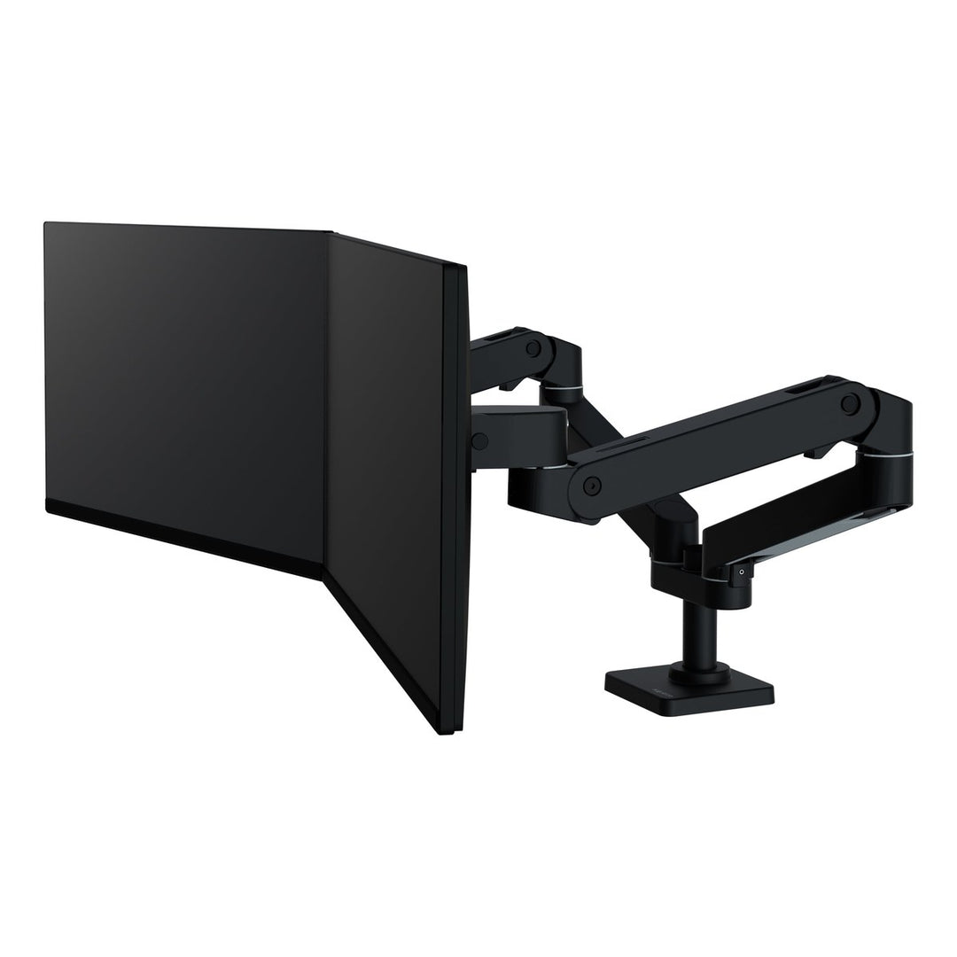 Ergotron LX Pro Dual Side-by-Side Arm in matte black holding two screens