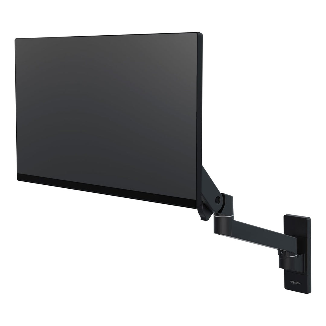 Ergotron LX Pro Wall Monitor Arm in matte black holding a screen